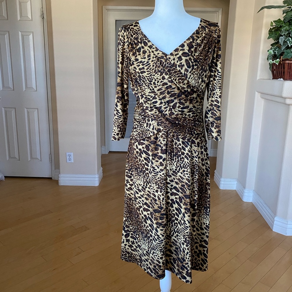 NY Collection B-Slim Animal Print Brown/Black Dress